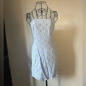 Daisy Checkered Blue Yellow and White Daisy Dress With Slit